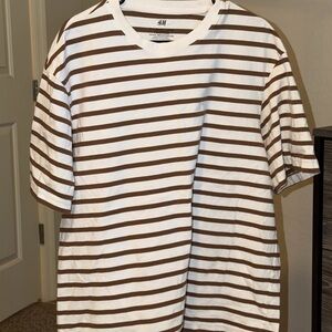 H&M Cream and Brown Striped Tee